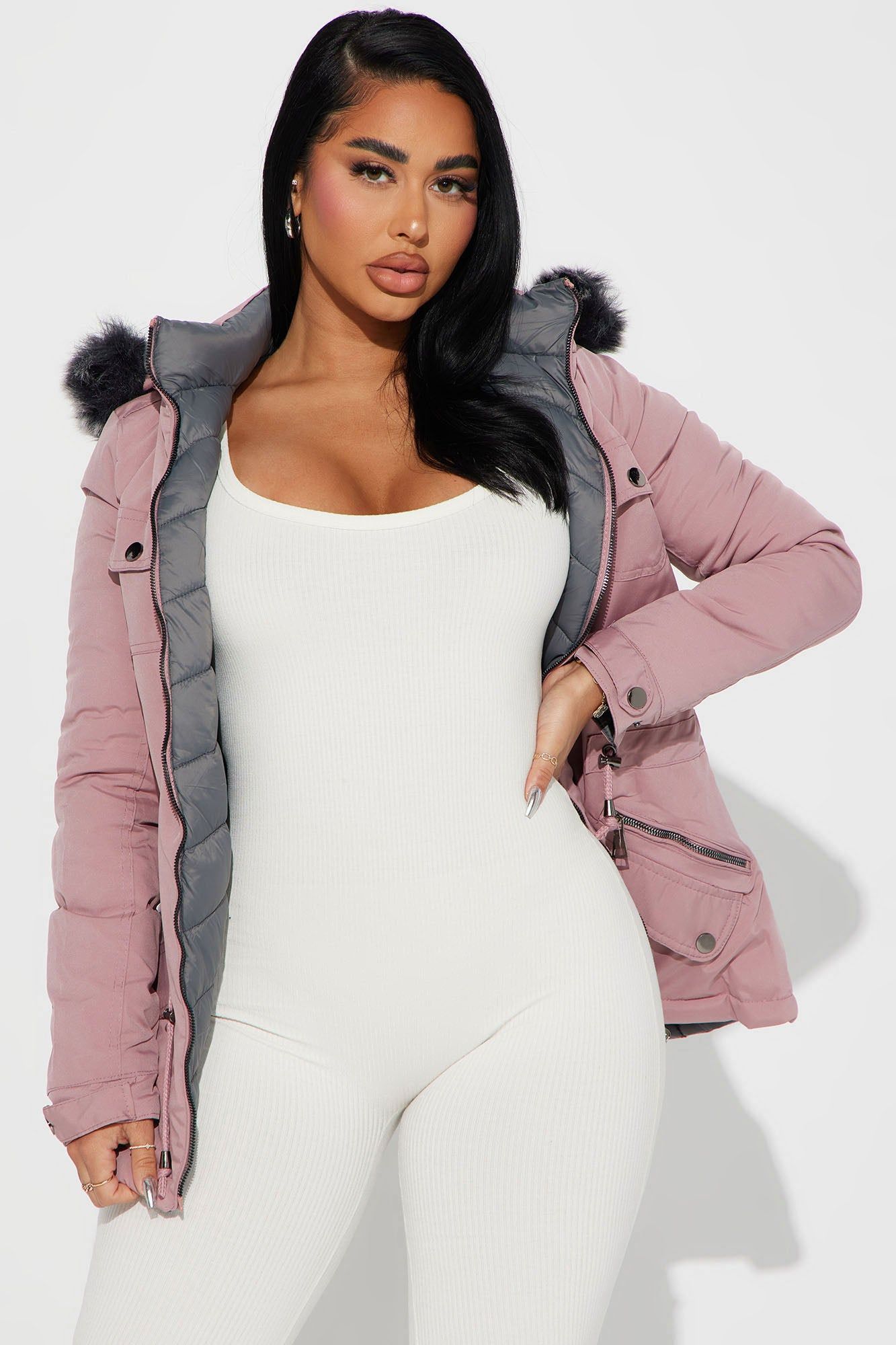 Anabelle Reversible Long Puffer Jacket - Mauve/combo sold by Fashion Nova product image thumbnail 2