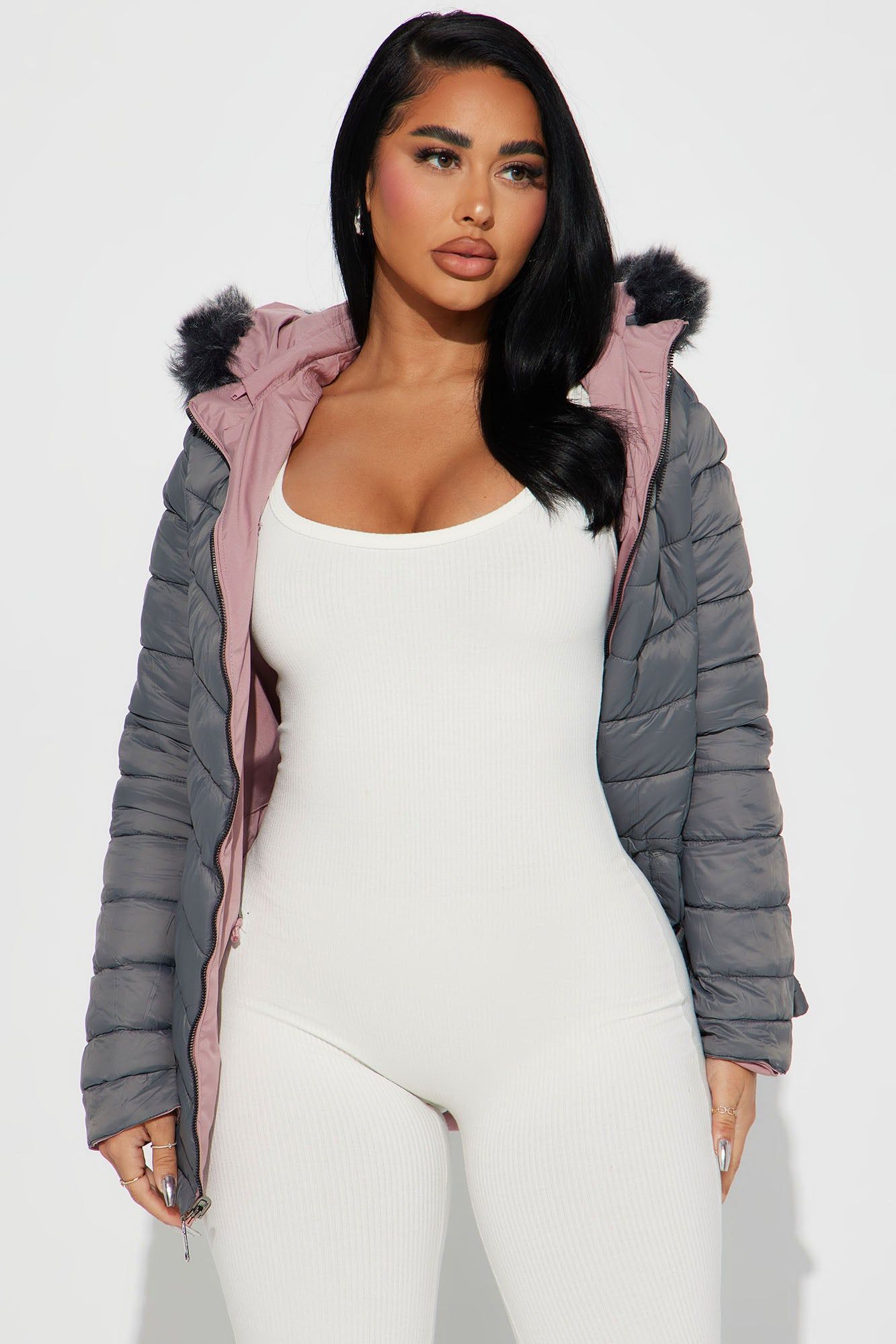 Anabelle Reversible Long Puffer Jacket - Mauve/combo sold by Fashion Nova product image thumbnail 4