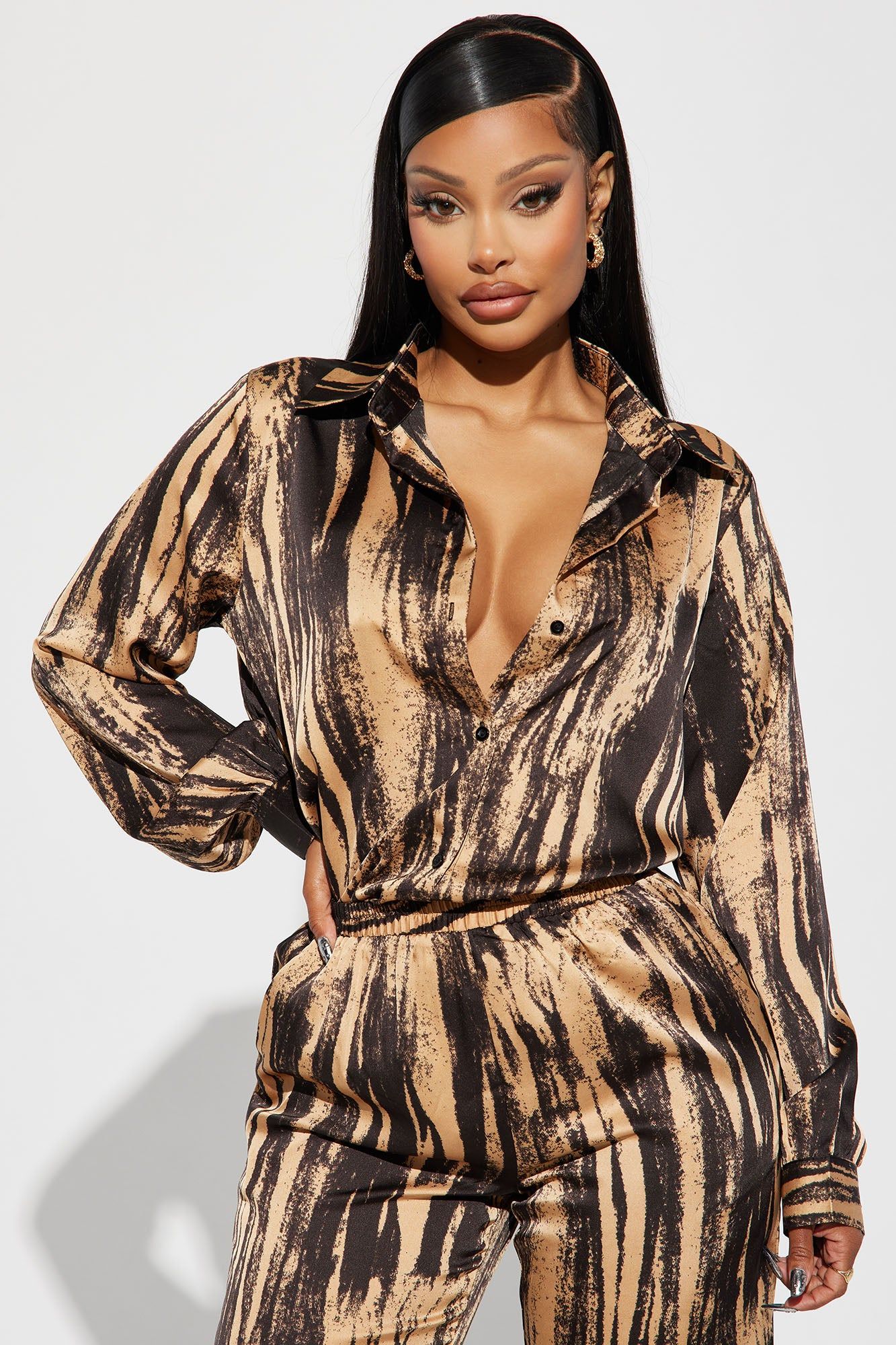 Say Something Satin Pant Set - Mocha/combo sold by Fashion Nova product image thumbnail 2