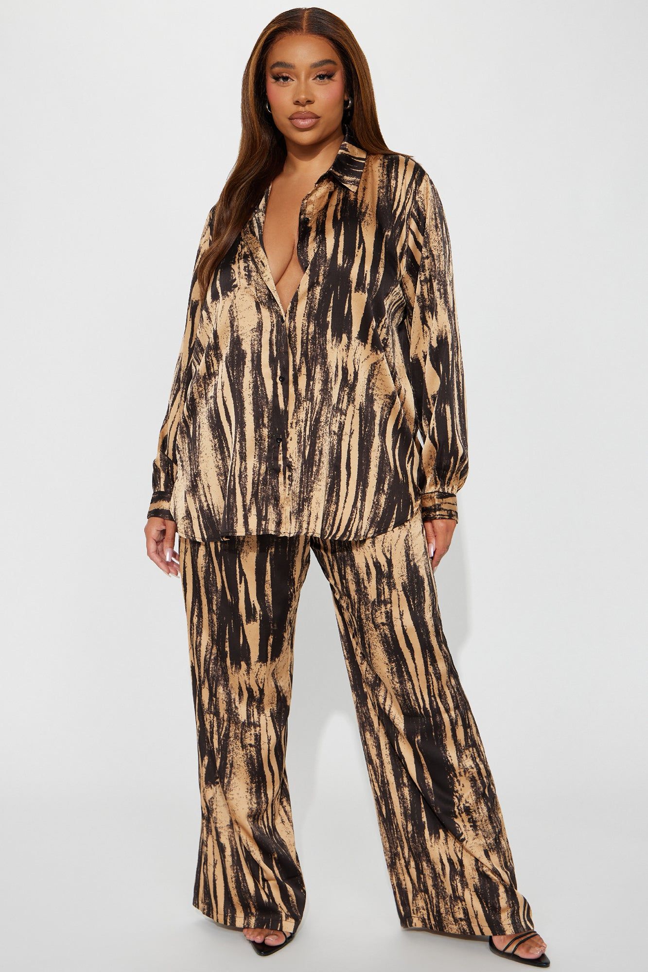 Say Something Satin Pant Set - Mocha/combo sold by Fashion Nova product image thumbnail 4