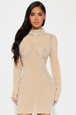 Aaliyah Embellished Mini Dress - Mocha sold by Fashion Nova