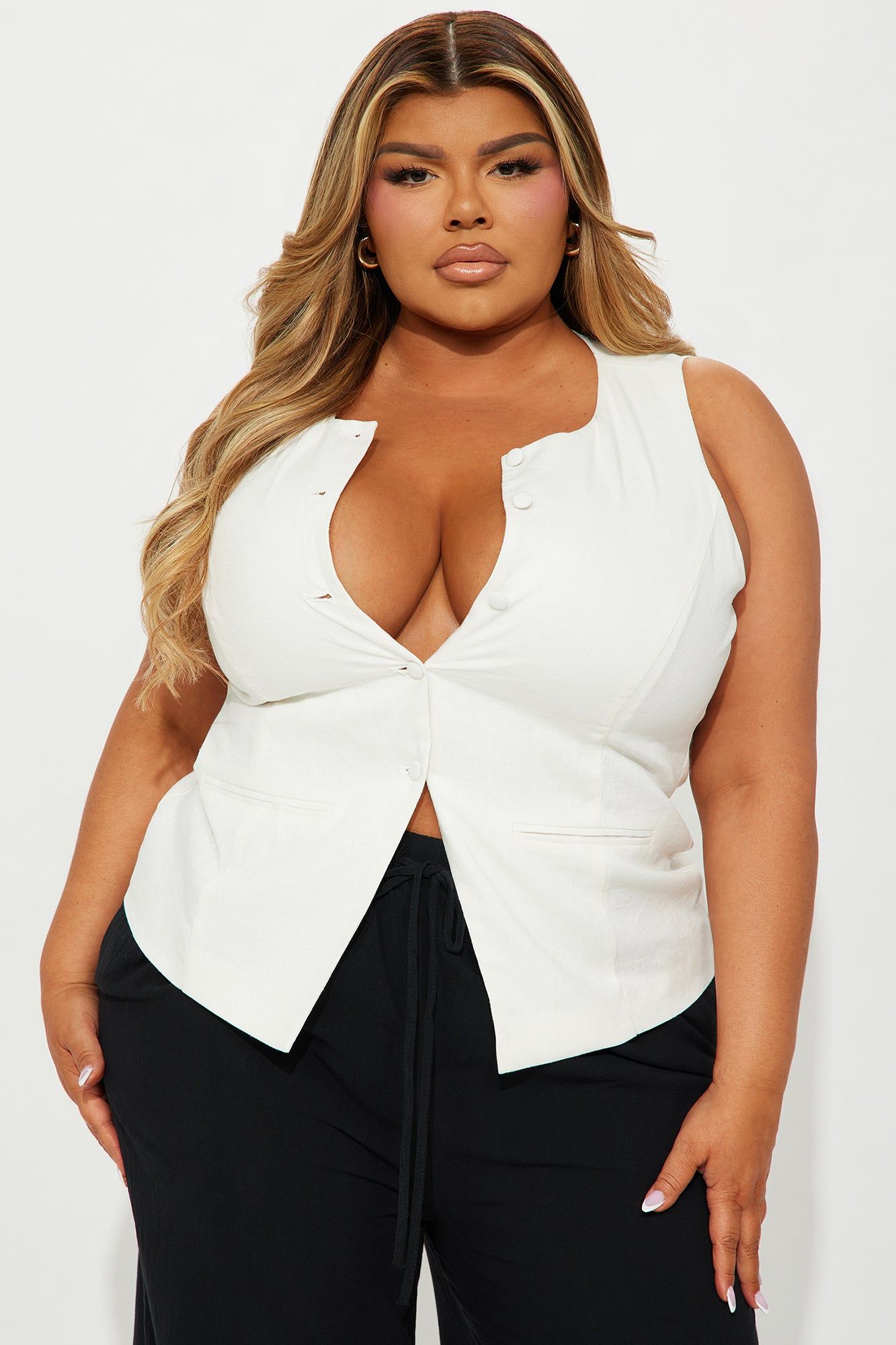 Charleston Linen Vest Top - Off White sold by Fashion Nova product image thumbnail 4