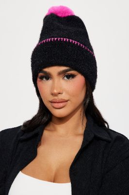 Never Too Warm Pom Beanie - Black sold by Fashion Nova