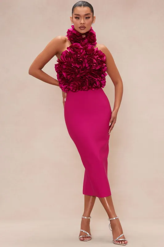 Evelyn Flower Bandage Midi Dress - Hot Pink sold by Fashion Nova