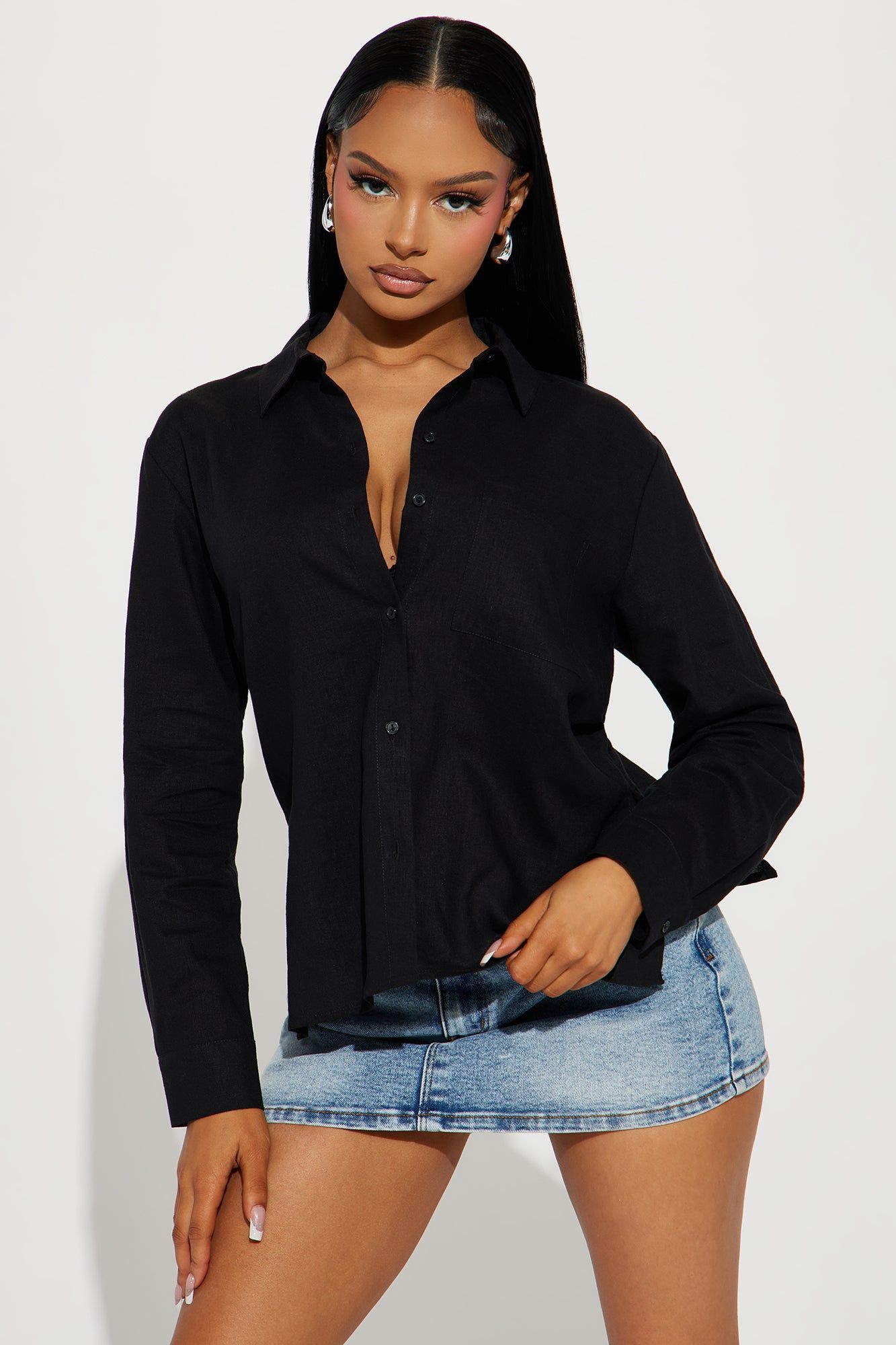 Ollie Linen Shirt - Black sold by Fashion Nova