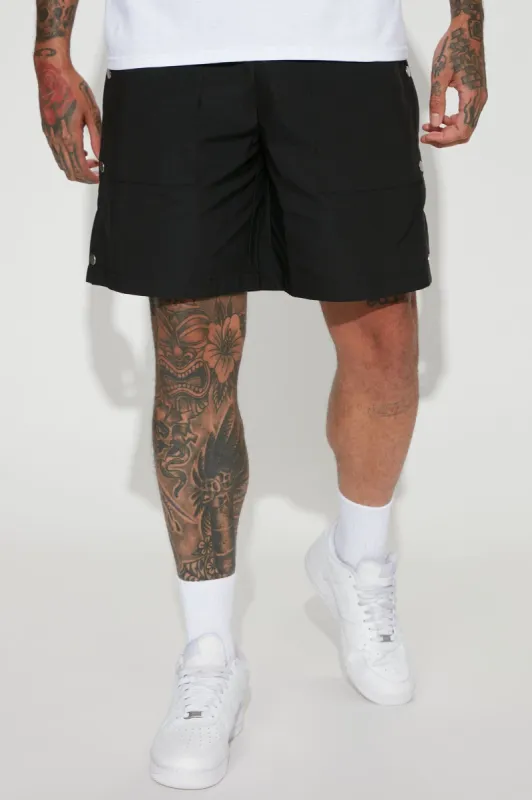 Side Buttons Nylon Shorts - Black sold by Fashion Nova