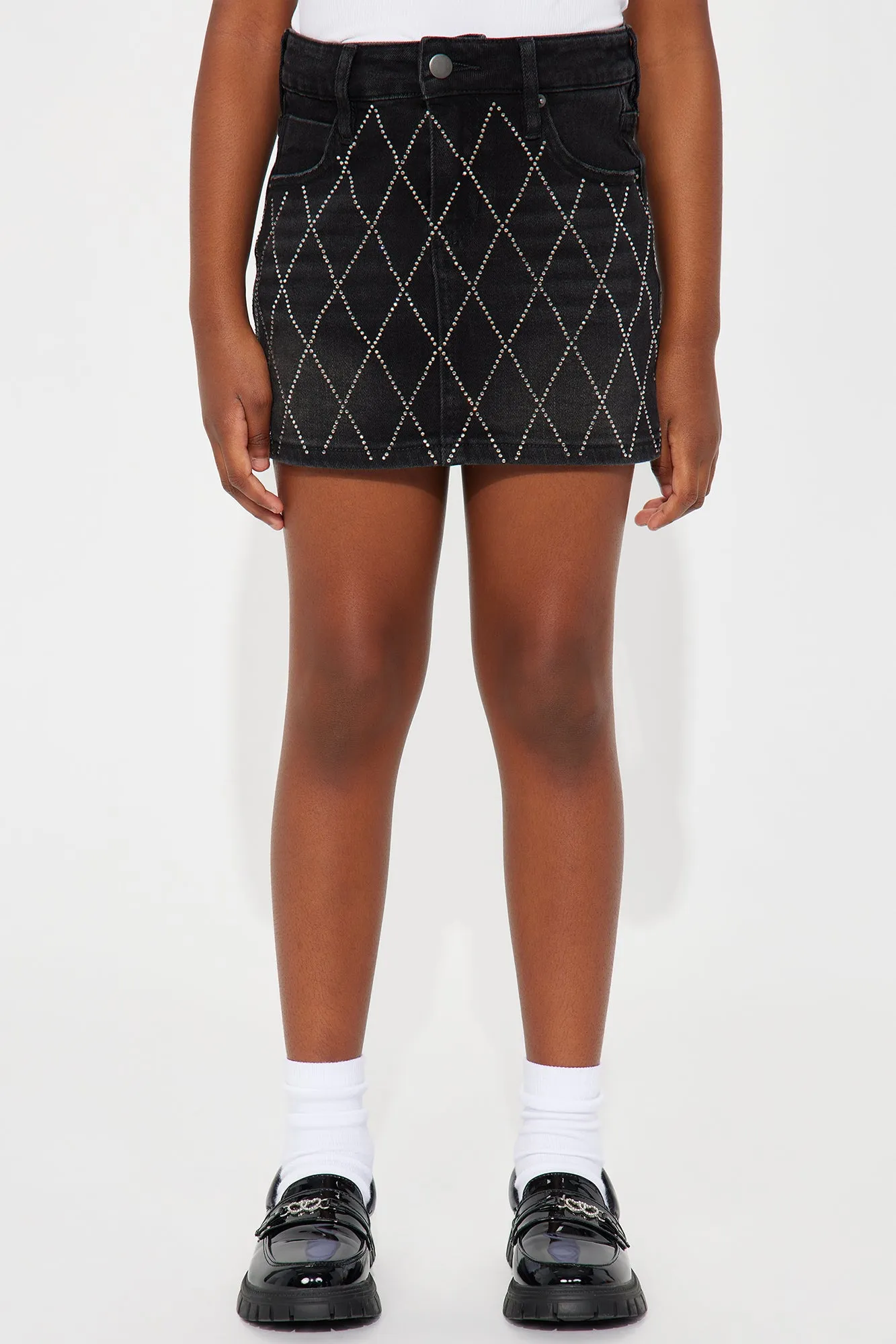 Mini Gals Night Embellished Denim Mini Skirt - Black sold by Fashion Nova