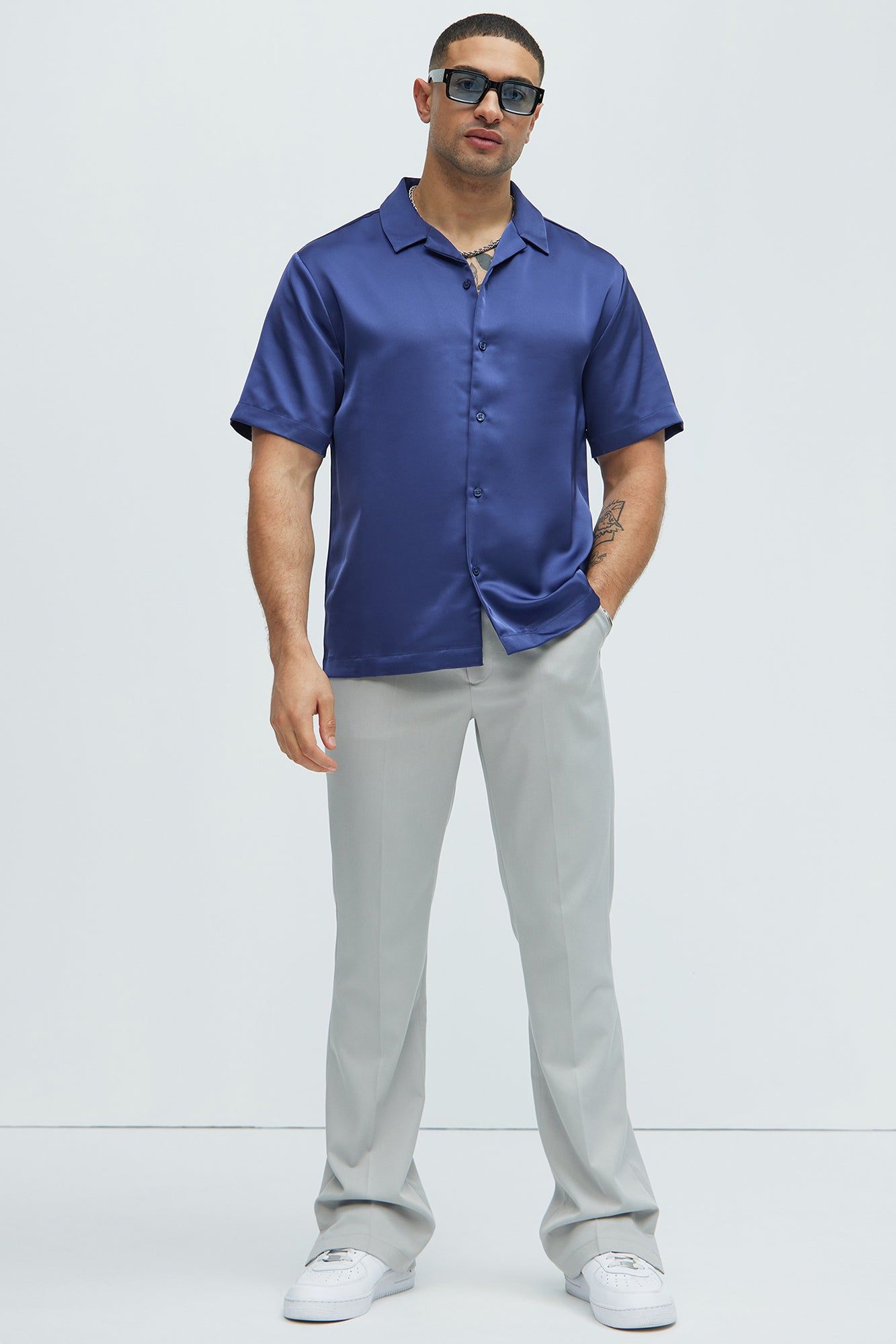 Links Satin Short Sleeve Button Up Shirt - Navy sold by Fashion Nova product image thumbnail 2