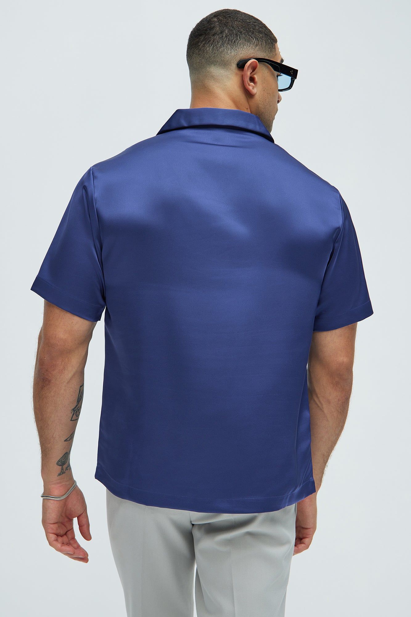 Links Satin Short Sleeve Button Up Shirt - Navy sold by Fashion Nova product image thumbnail 4