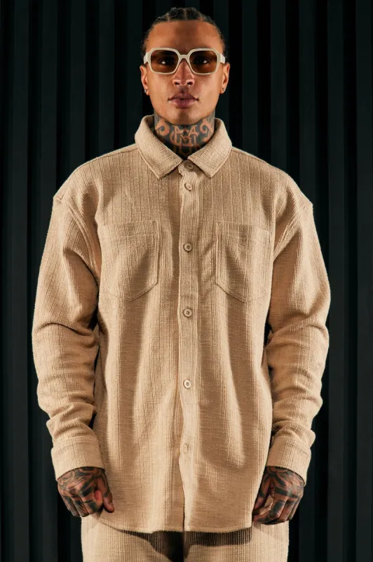 Dean Textured Long Sleeve Button Up Shirt - Tan sold by Fashion Nova