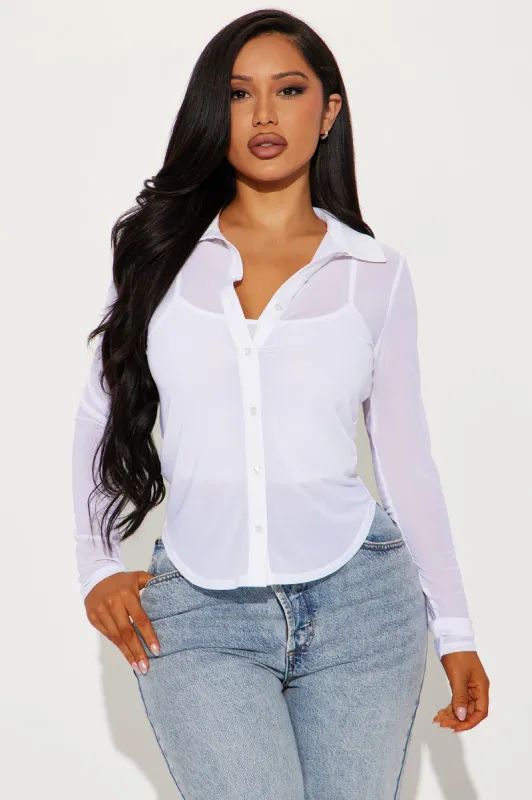 Brooke Button Up Top - White sold by Fashion Nova