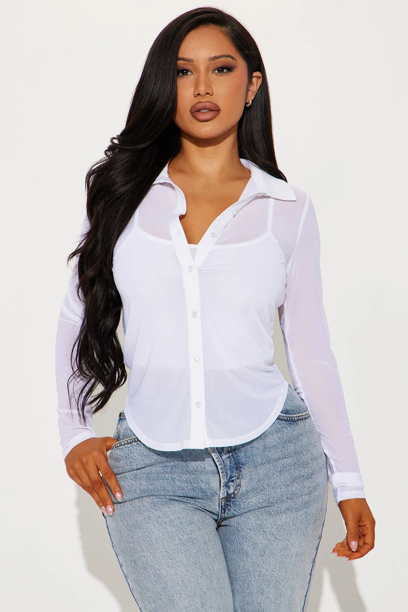 Brooke Button Up Top - White sold by Fashion Nova