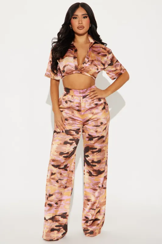 Clarisse Satin Pant Set - Pink/combo sold by Fashion Nova