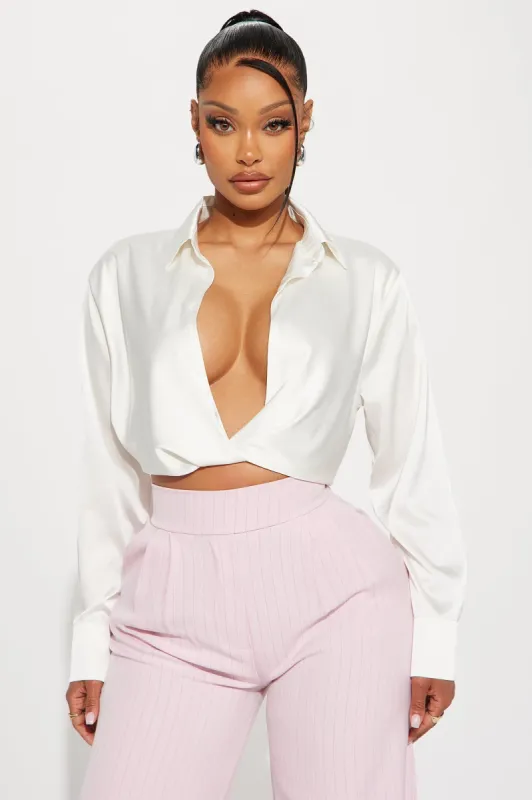 Shelly Satin Blouse Top - Ivory sold by Fashion Nova