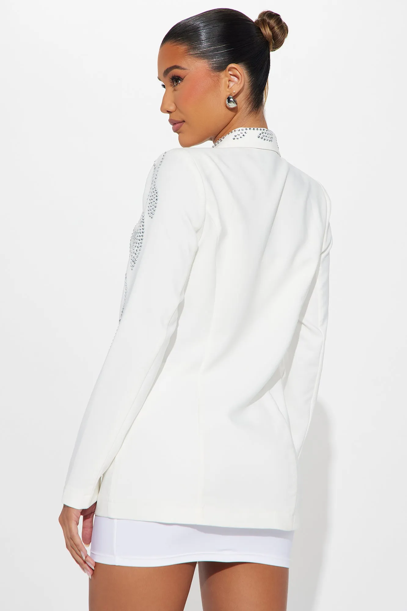 Stand Out Rhinestone Blazer - White sold by Fashion Nova product image thumbnail 3
