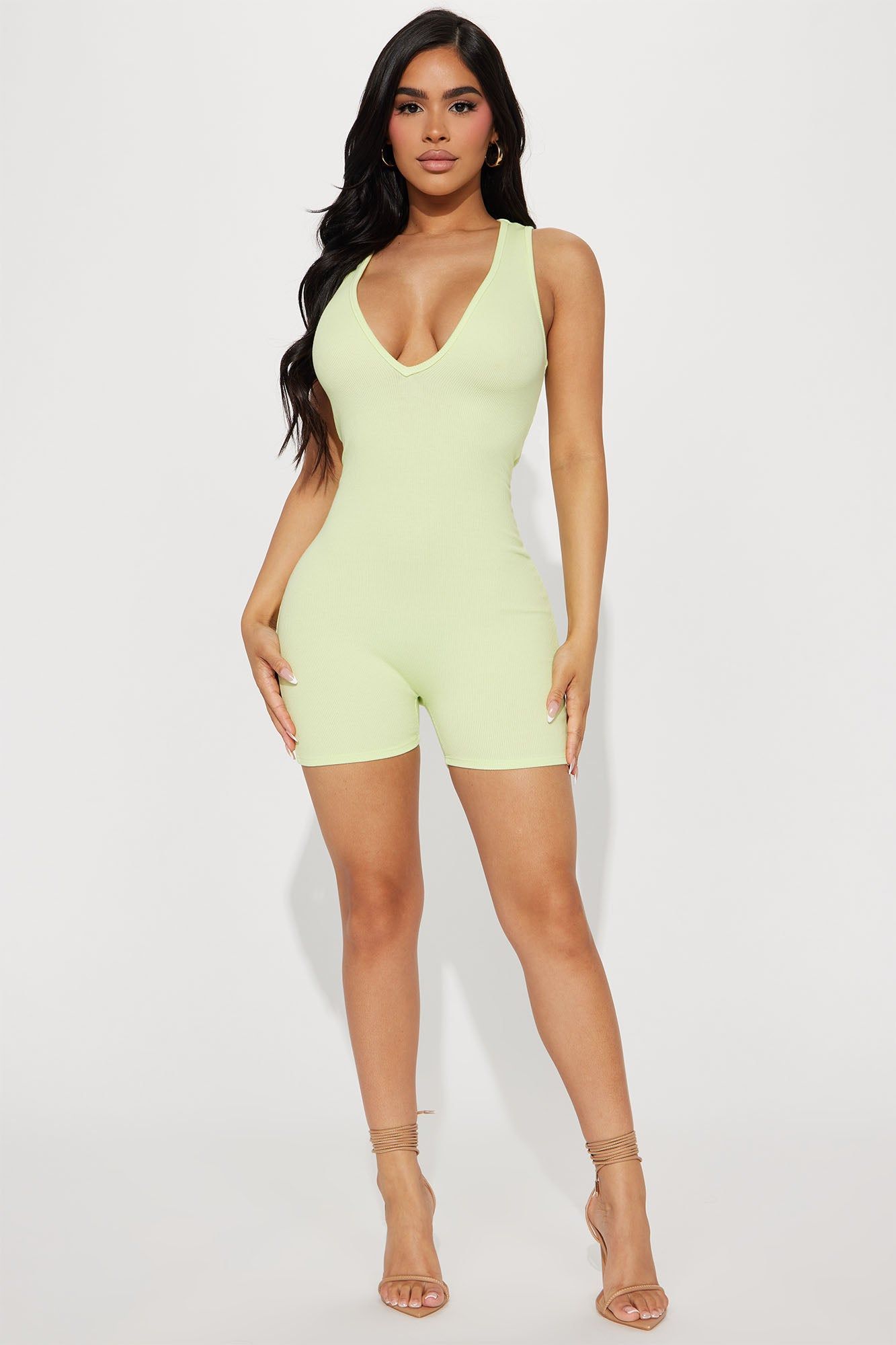 Ready To Go Ribbed Romper - Lime sold by Fashion Nova