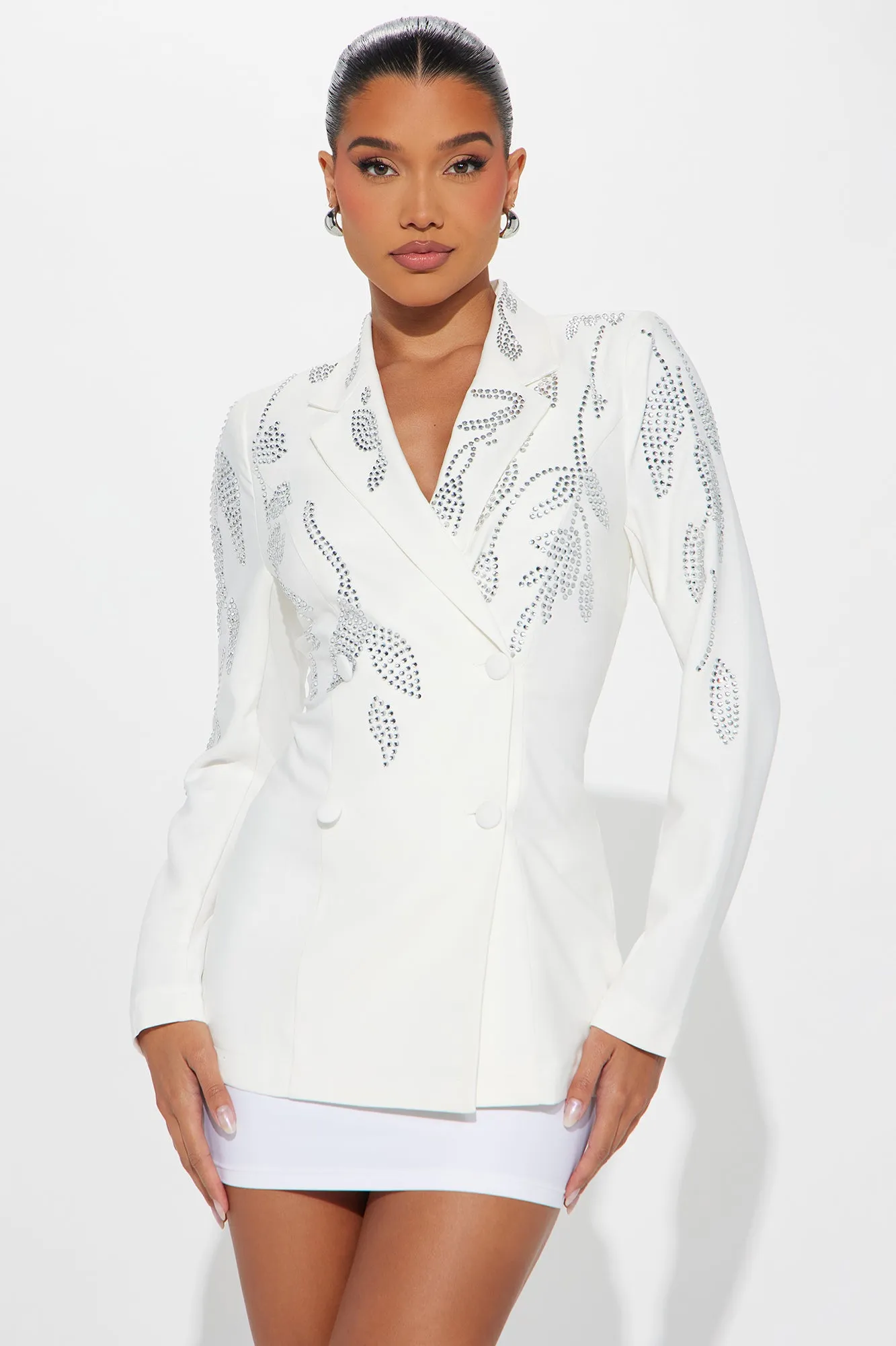 Stand Out Rhinestone Blazer - White sold by Fashion Nova product image thumbnail 2