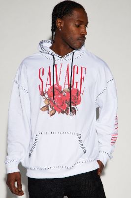 Savage Rose Thorns Oversized Hoodie - White sold by Fashion Nova