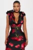 Positano Cowl Neck Floral Satin Maxi Dress - Black/combo sold by Fashion Nova