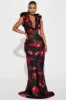 Positano Cowl Neck Floral Satin Maxi Dress - Black/combo sold by Fashion Nova