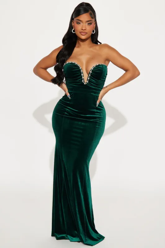 Kendra Embellished Velvet Maxi Dress - Hunter sold by Fashion Nova