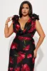 Positano Cowl Neck Floral Satin Maxi Dress - Black/combo sold by Fashion Nova