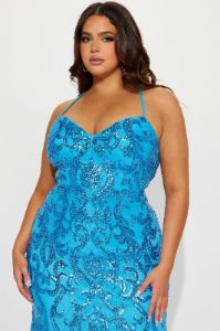 A Statement Sequin Maxi Gown - Blue sold by Fashion Nova