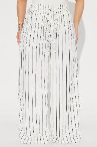 Coastal Babe Pinstripe Wide Leg Pant - White sold by Fashion Nova