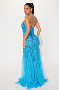 A Statement Sequin Maxi Gown - Blue sold by Fashion Nova