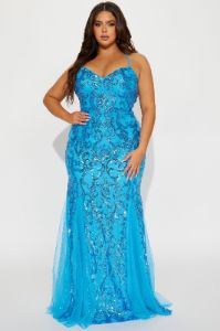 A Statement Sequin Maxi Gown - Blue sold by Fashion Nova