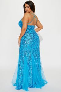 A Statement Sequin Maxi Gown - Blue sold by Fashion Nova