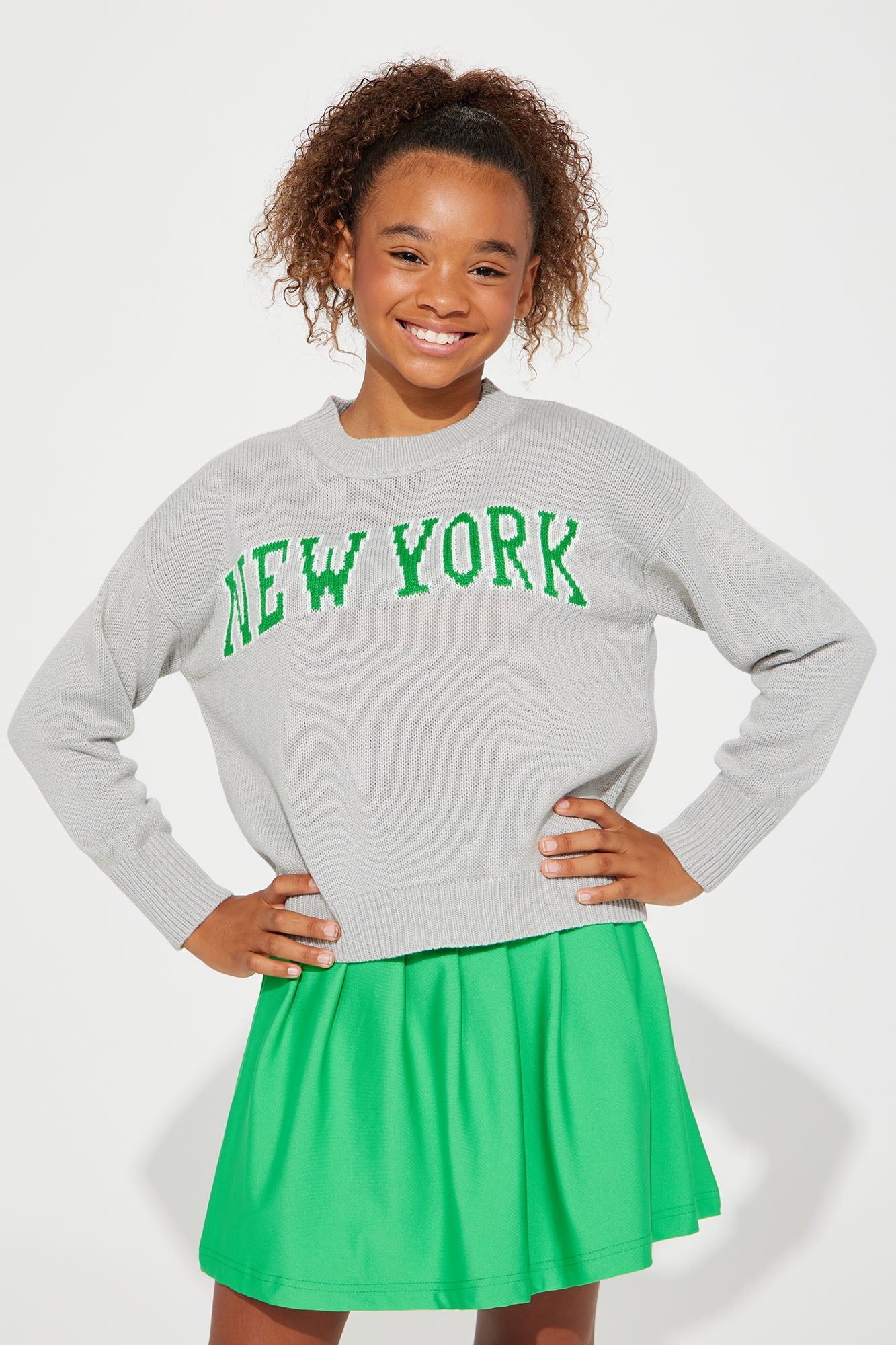 Mini New York Vibe Sweater - Grey/combo sold by Fashion Nova