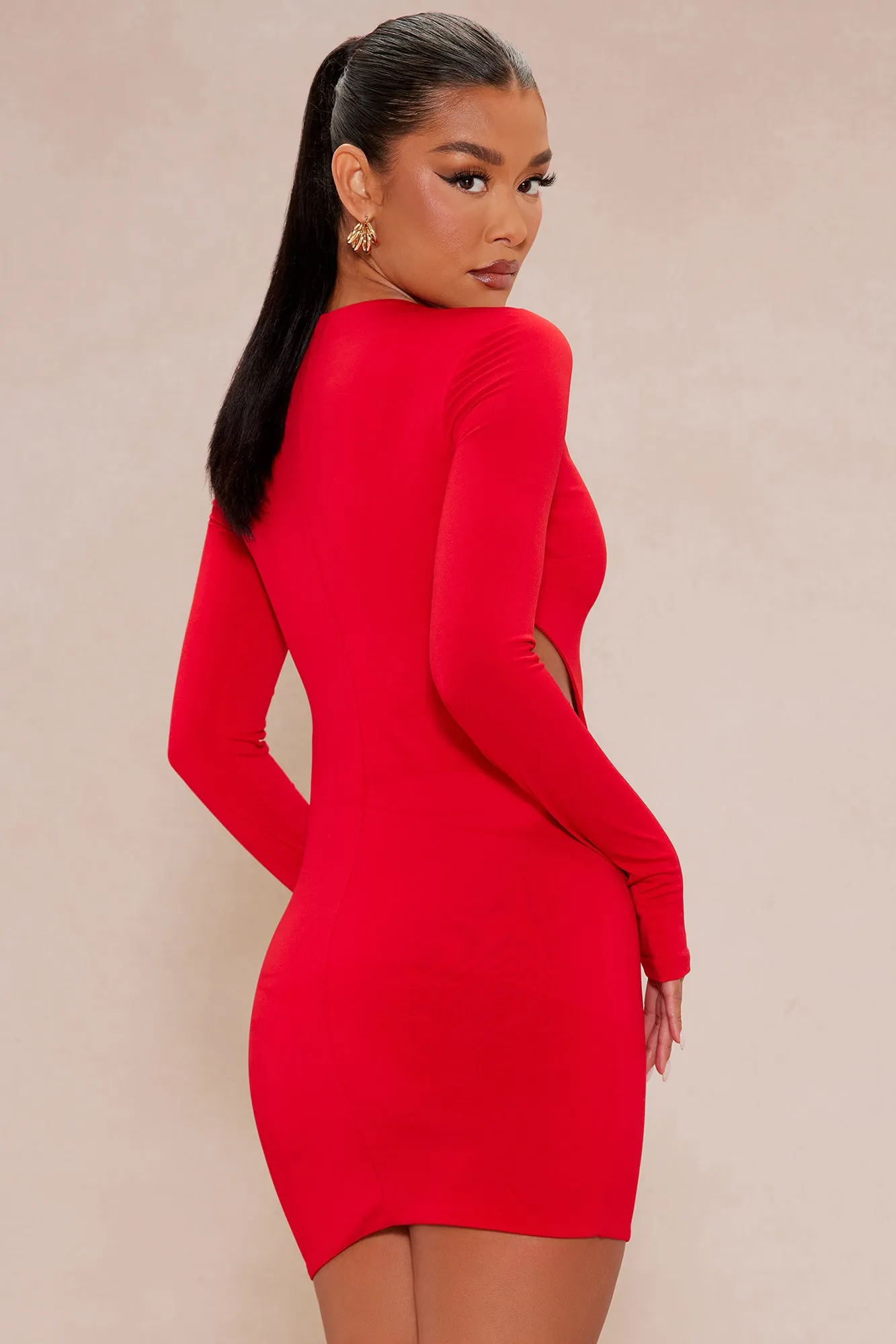 Lennox Double Lined Cut Out Knit Mini Dress - Red sold by Fashion Nova product image thumbnail 4