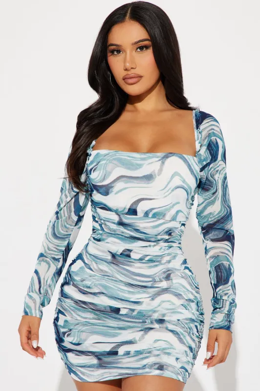 Lillian Mesh Mini Dress - Teal sold by Fashion Nova