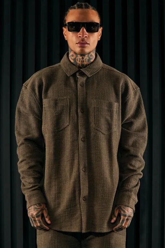 Dean Textured Long Sleeve Button Up Shirt - Brown sold by Fashion Nova