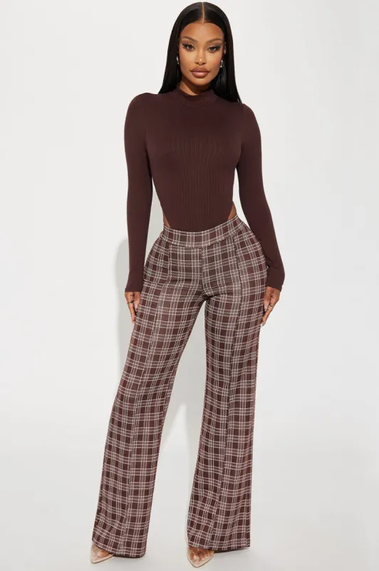 Janet Flare Pant - Chocolate/Combo sold by Fashion Nova