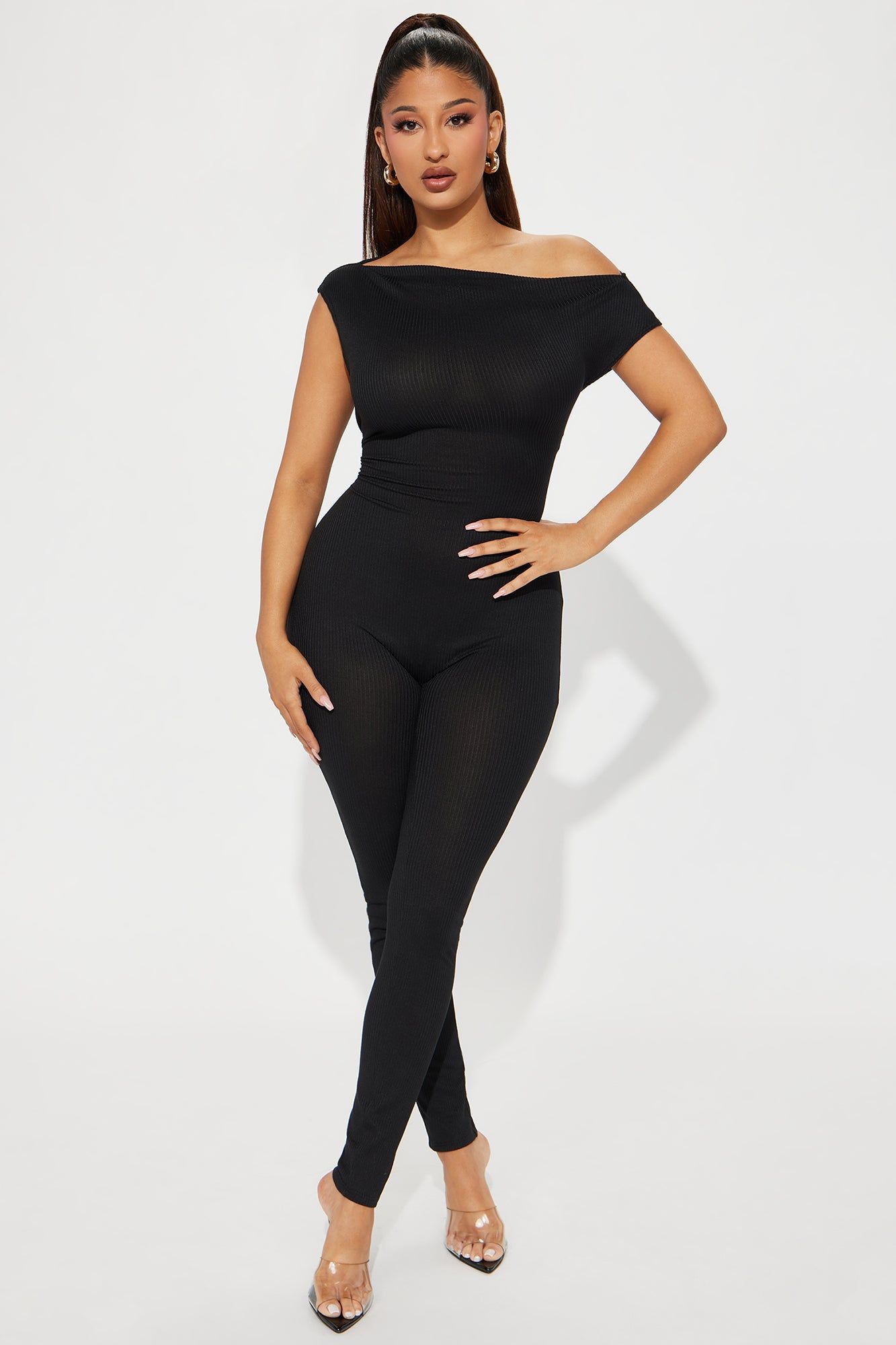 The Main Mood Ribbed Jumpsuit - Black sold by Fashion Nova