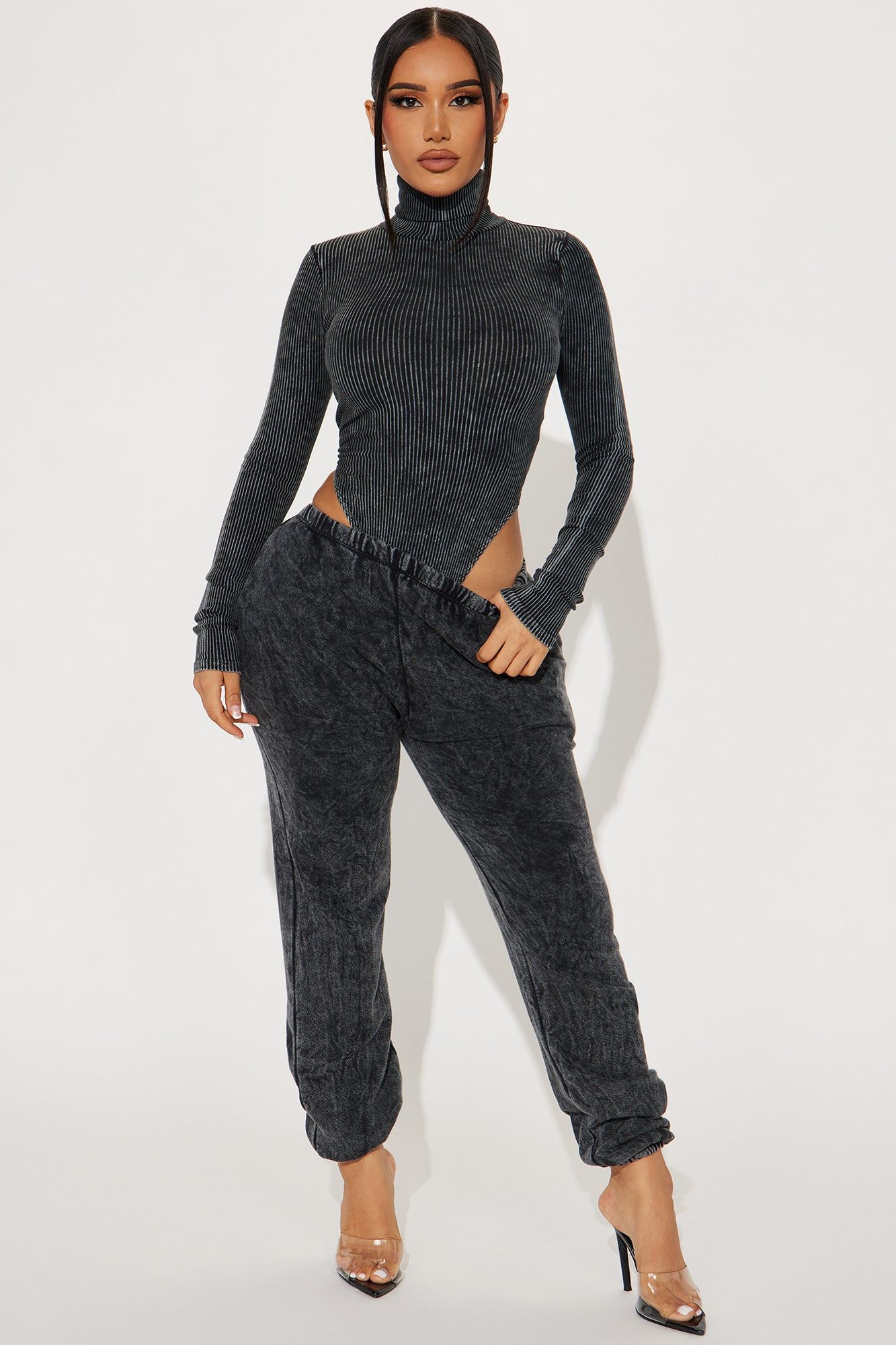 Never Again Mineral Wash Jogger Set - Black sold by Fashion Nova