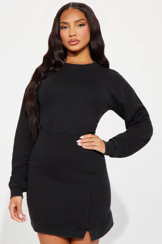 Claudia Sweatshirt Mini Dress - Black sold by Fashion Nova