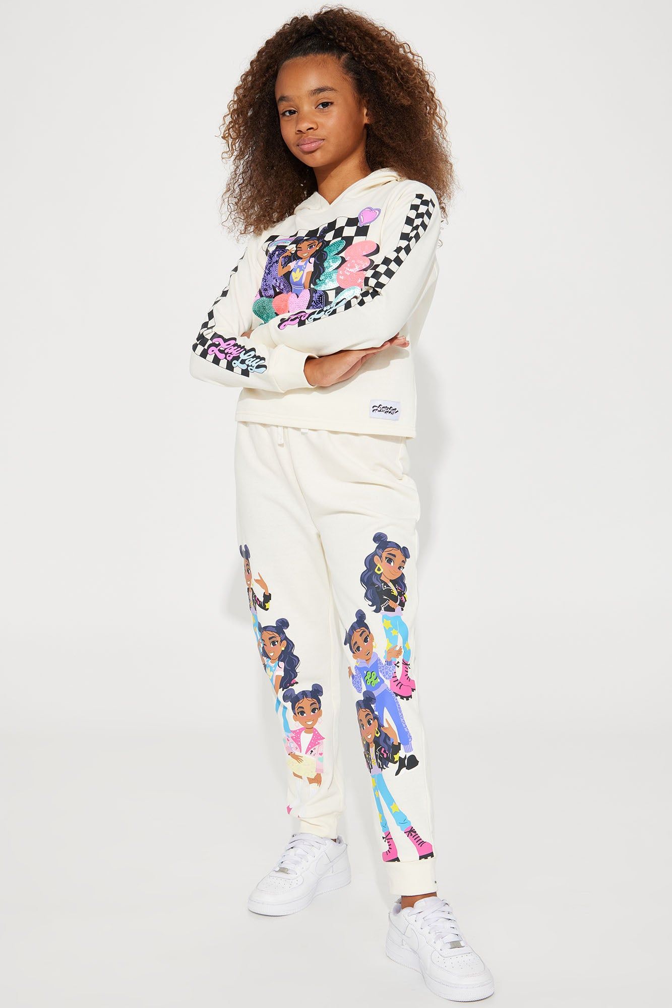 Mini Lay Lay Freestyle Fleece Jogger Set - Ivory sold by Fashion Nova