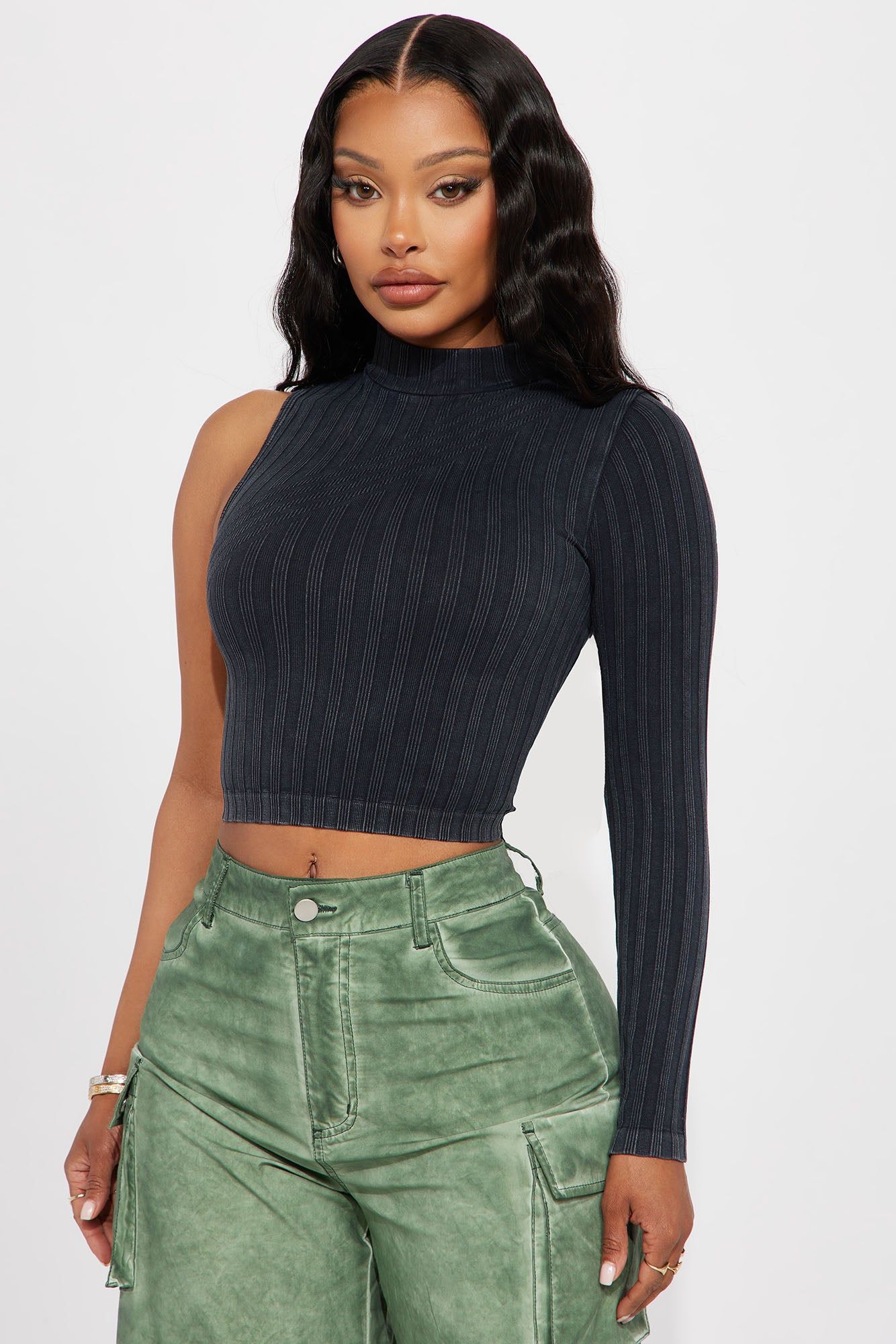 Gina Washed One Shoulder Top - Black sold by Fashion Nova