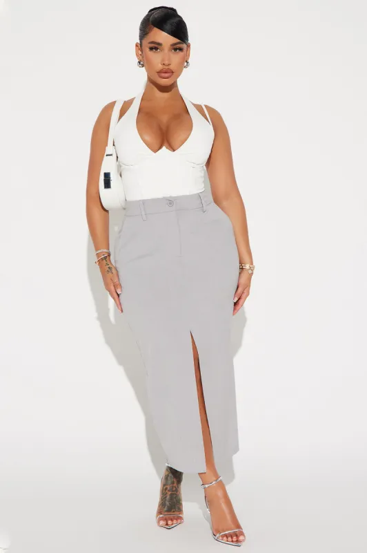Command You Trouser Midi Skirt - Grey sold by Fashion Nova