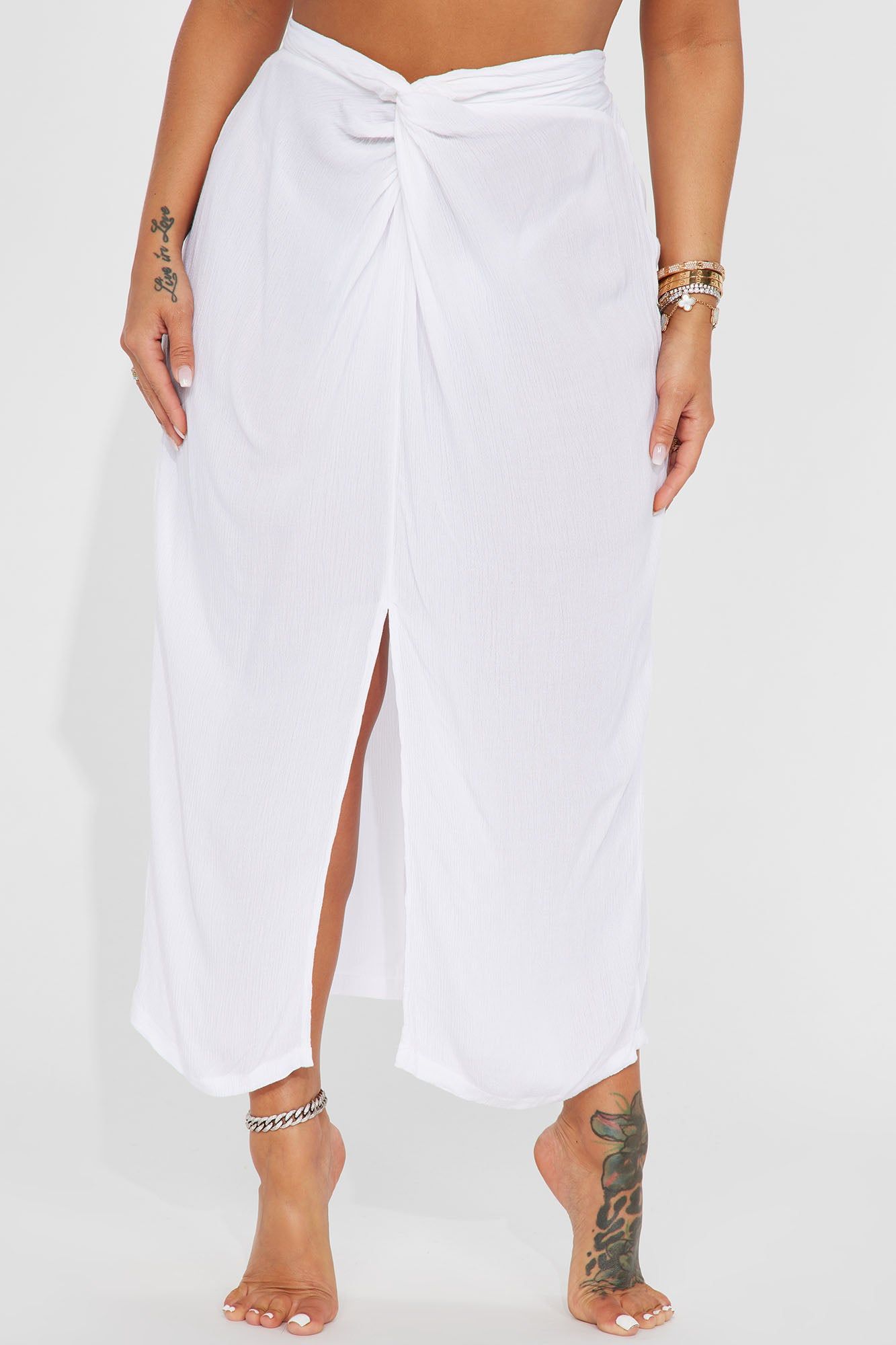 Breezy Nights Linen Swim Cover Up Skirt - White sold by Fashion Nova