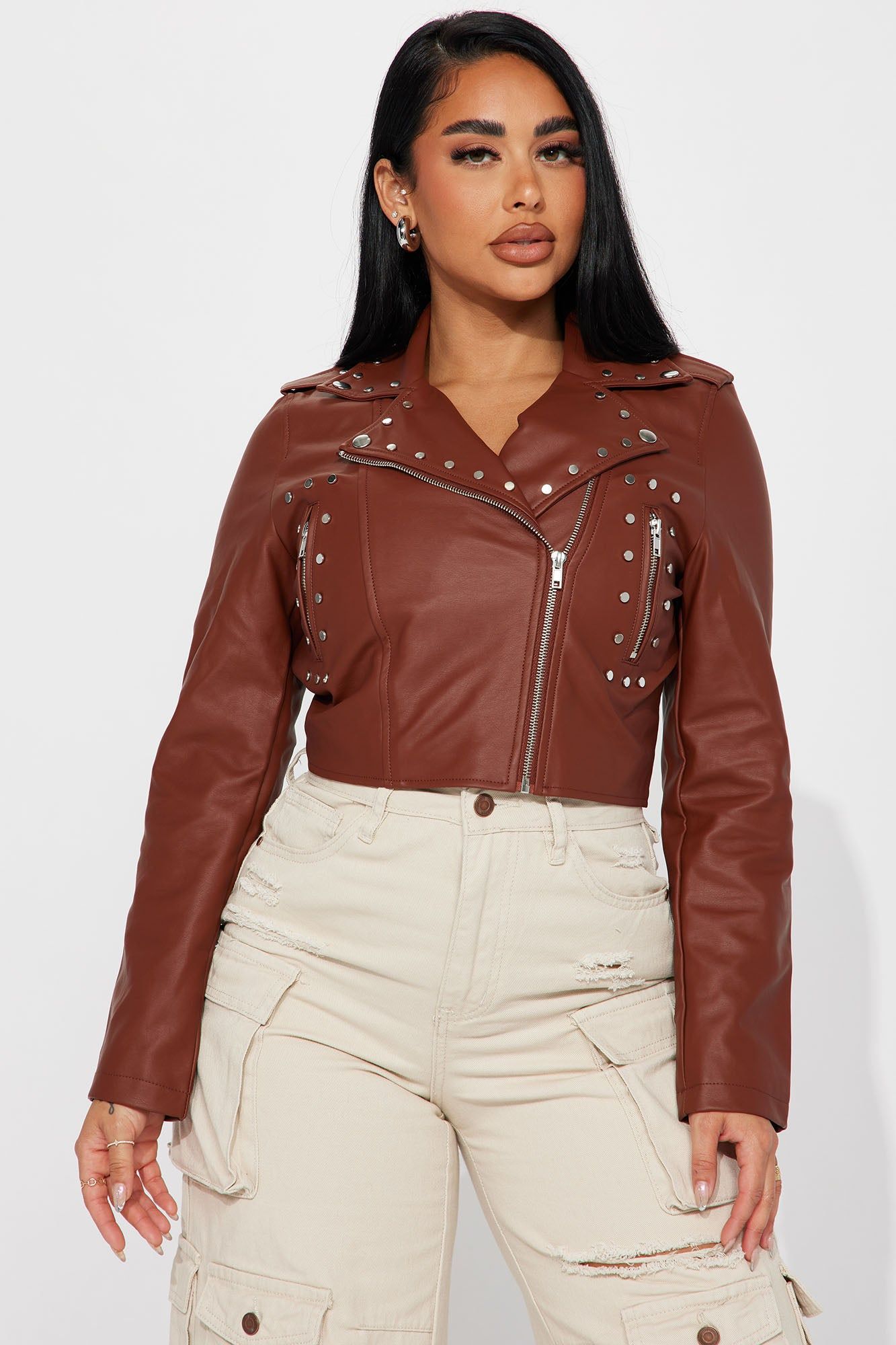Such A Stud Moto Jacket - Brown sold by Fashion Nova