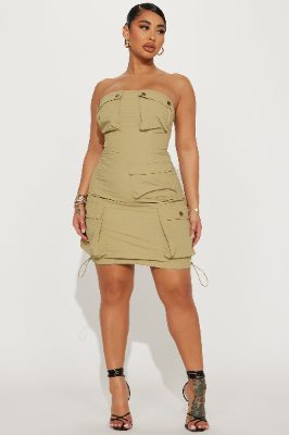 Arianna Cargo Mini Dress - Khaki sold by Fashion Nova