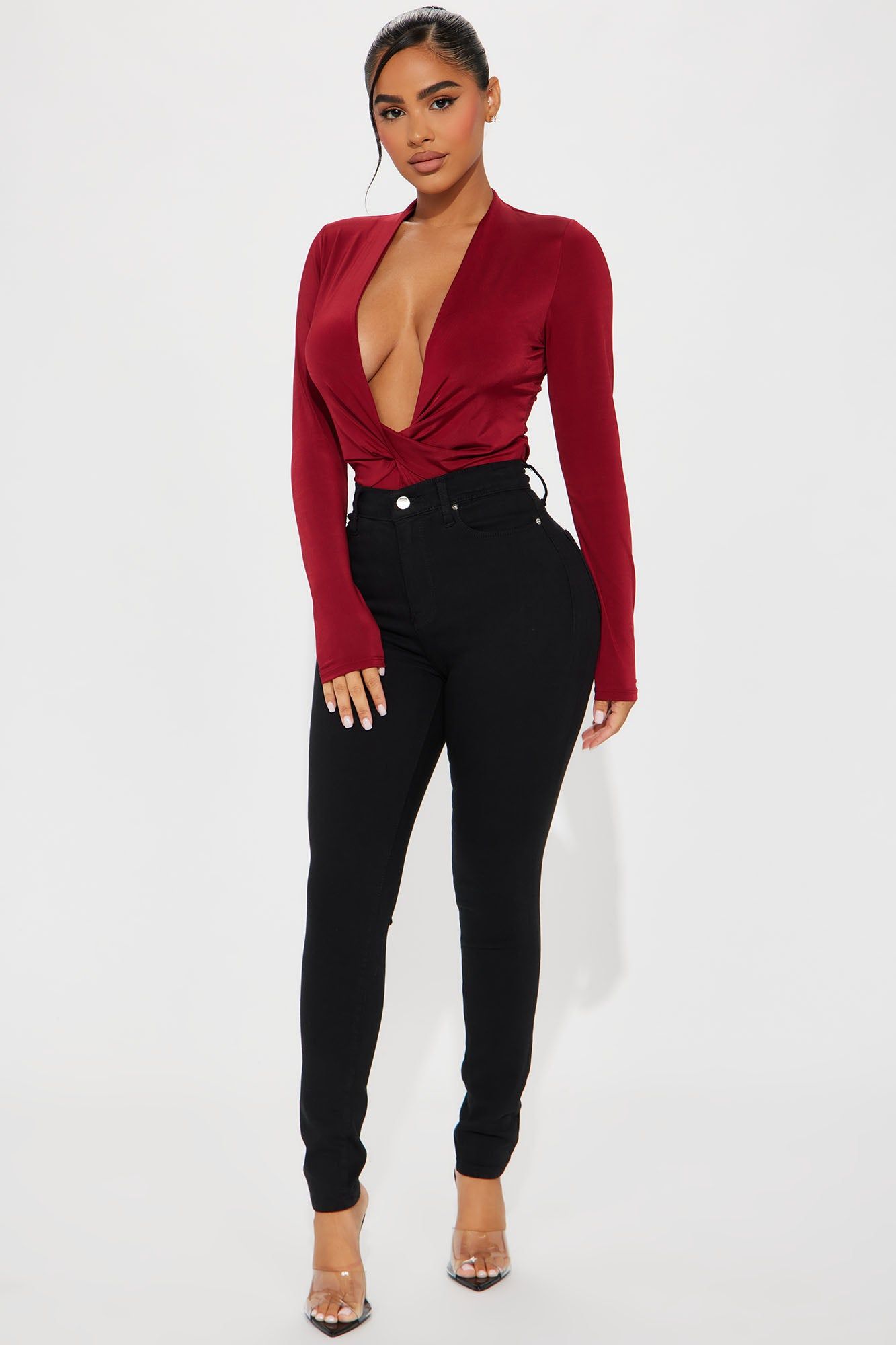 Lizette Twist Front Bodysuit - Wine sold by Fashion Nova product image thumbnail 2
