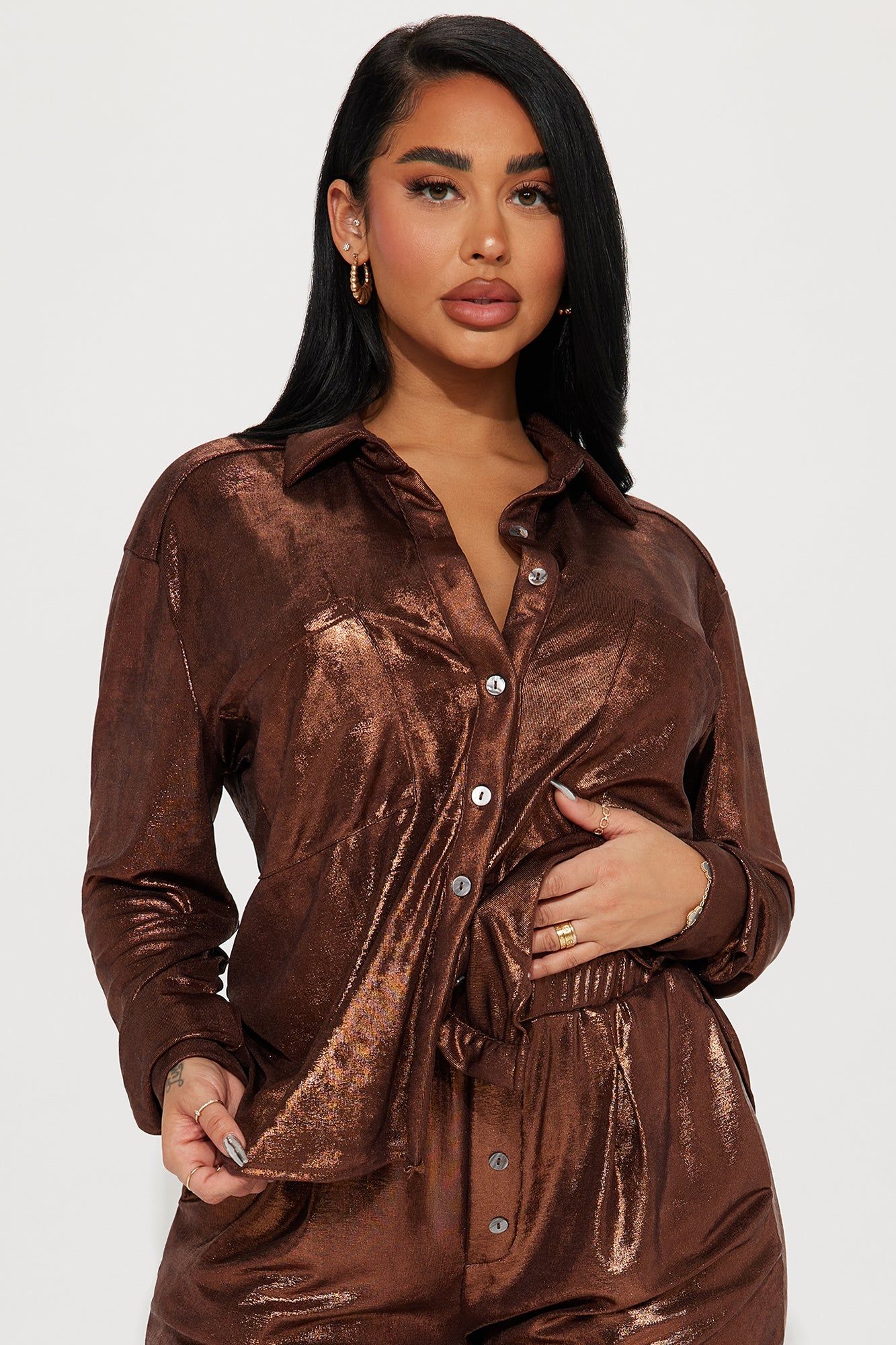 The Perfect Fit Metallic Pant Set - Brown sold by Fashion Nova product image thumbnail 2