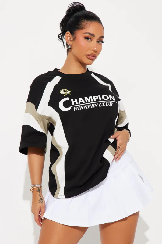 Off The Field Graphic Tee - Black/combo sold by Fashion Nova