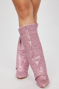 Everything You Need Embellished Overlay Boots - Pink sold by Fashion Nova