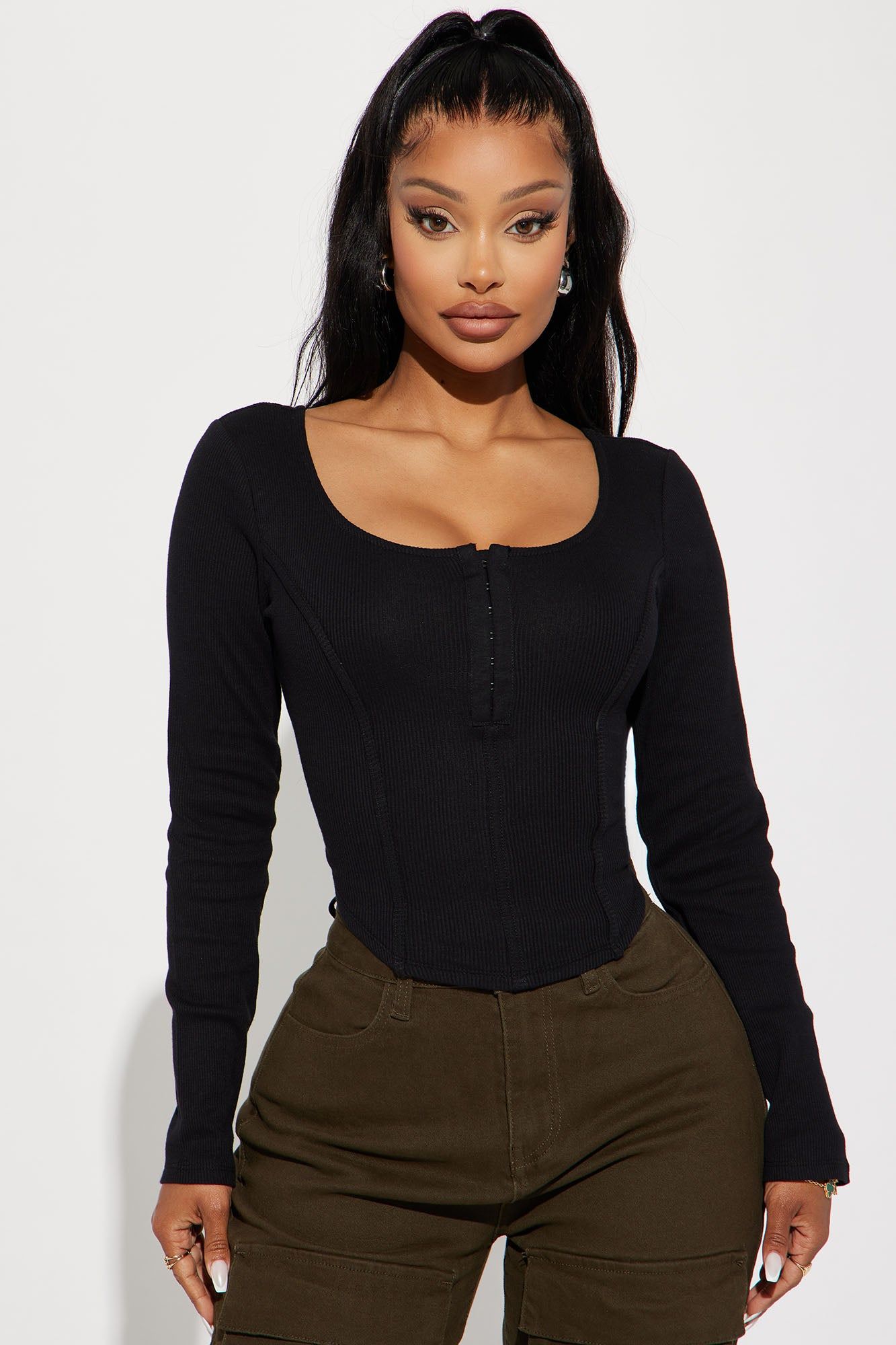 Secret's Out Rib Top - Black sold by Fashion Nova